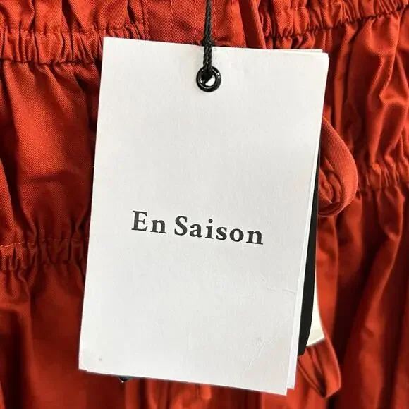 En Saison Cognac Sveta Puff Sleeve Tie Front Cotton Midi Dress Womens XS - Picture 5 of 8